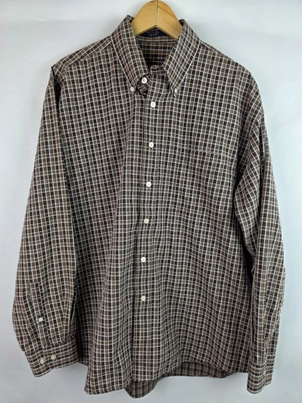 Alan Flusser Men's Shirt Size XL Brown Plaid Long Sleeve Button Down Top